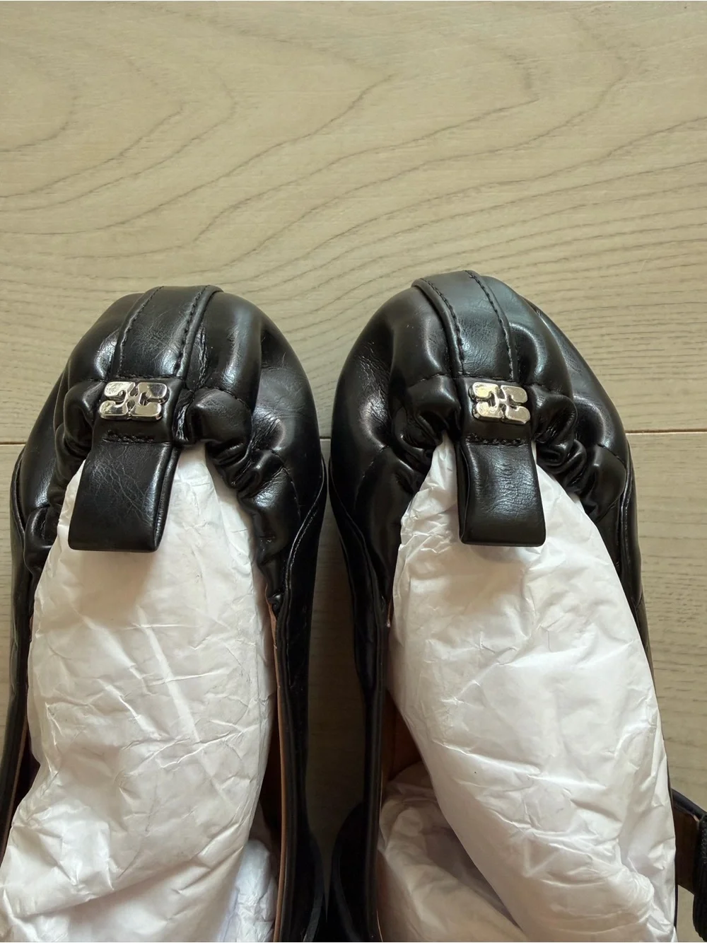 Ganni Black Ballerina Flats with Silver Buck sz 36